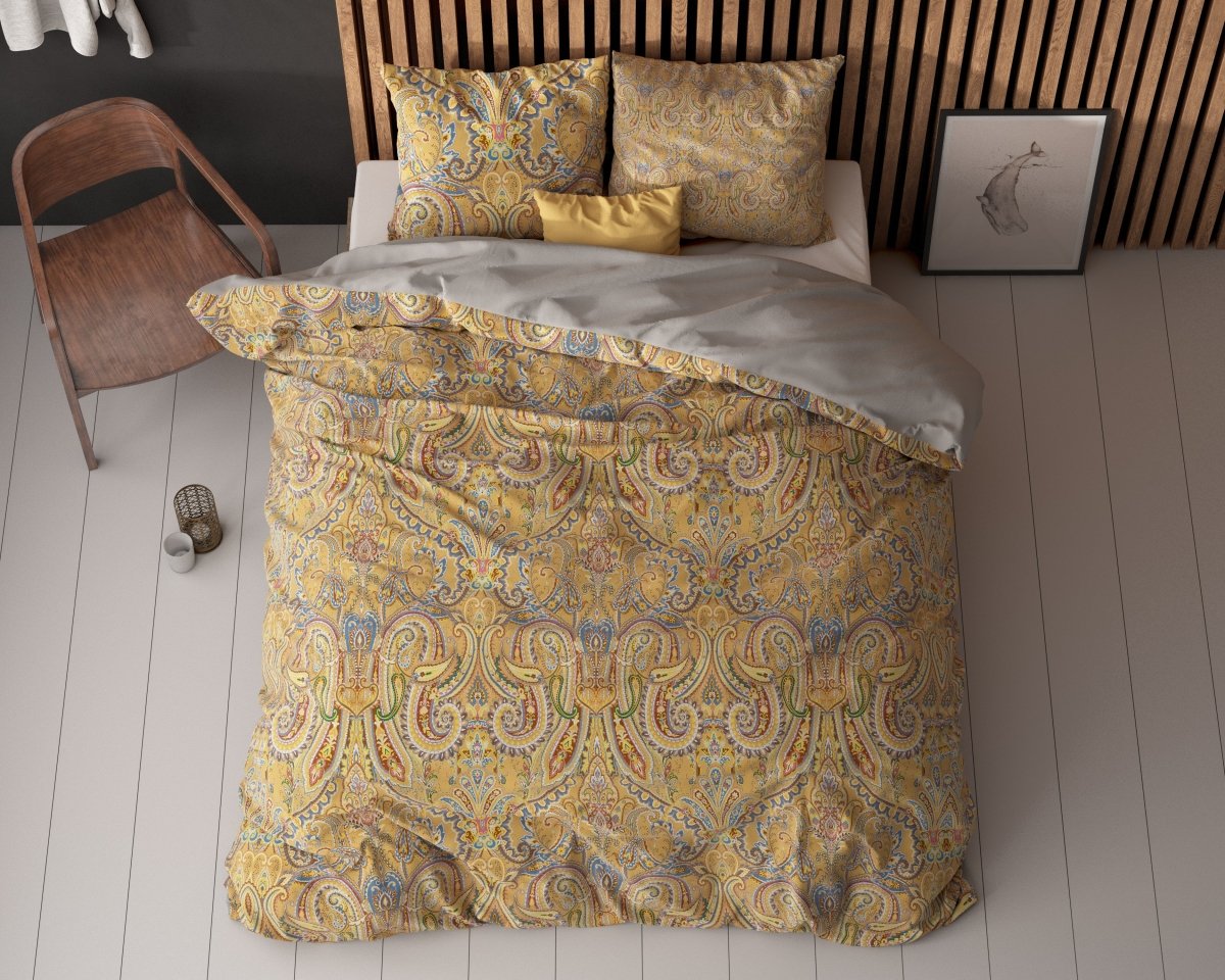 Super Soft Microfibre Duvet Cover Set Emeline | Gold | Single - 140cm (W) x 220cm (L) - The Bedding & Blankets Store