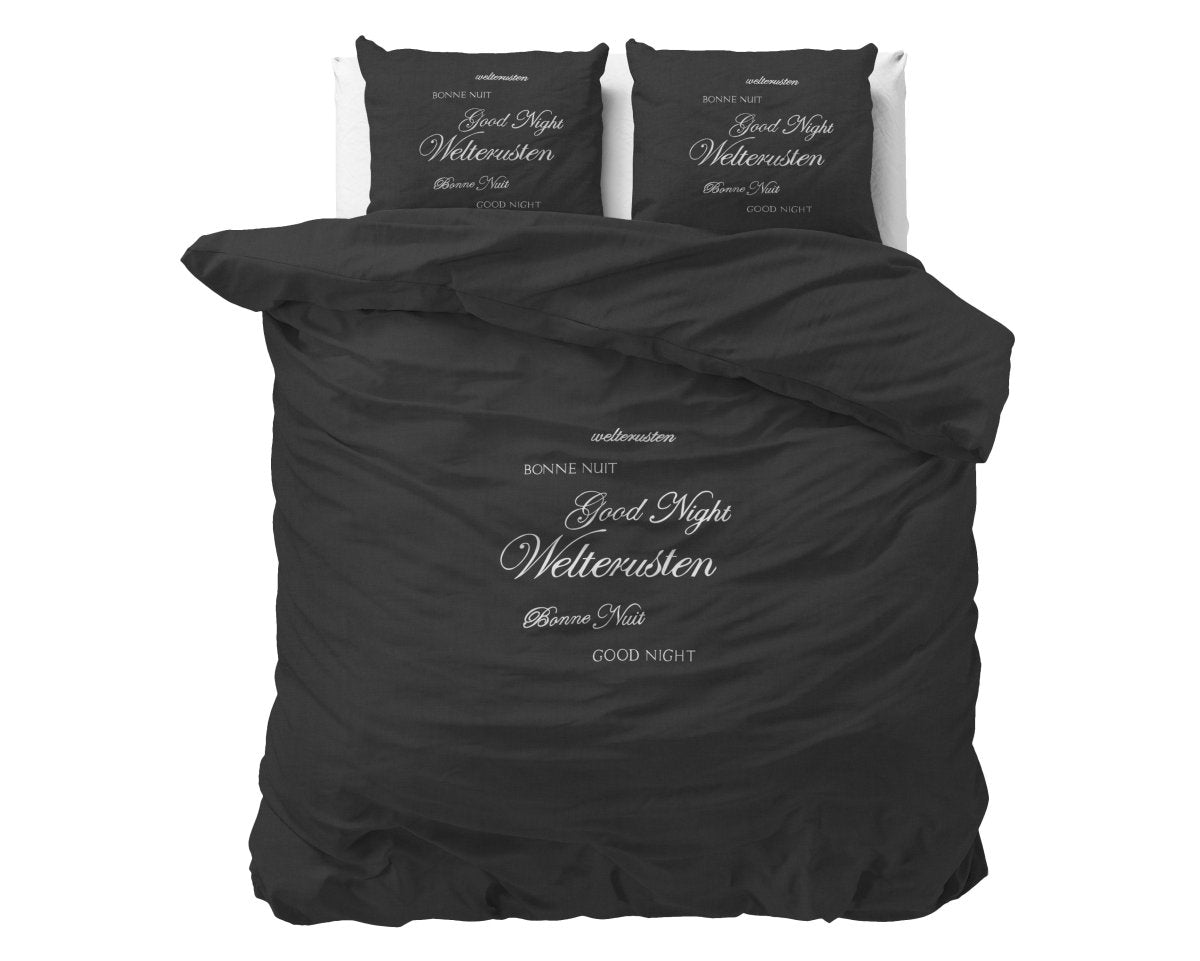 Super Soft Microfibre Duvet Cover Set Good Night | Black | Single - 140cm (W) x 220cm (L) - The Bedding & Blankets Store