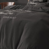 Super Soft Microfibre Duvet Cover Set Good Night | Black | Single - 140cm (W) x 220cm (L) - The Bedding & Blankets Store