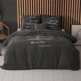 Super Soft Microfibre Duvet Cover Set Good Night | Black | Single - 140cm (W) x 220cm (L) - The Bedding & Blankets Store