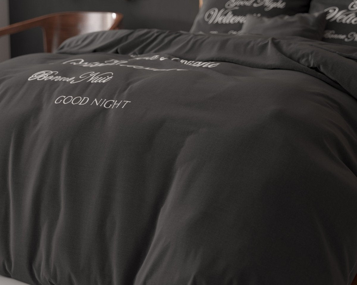 Super Soft Microfibre Duvet Cover Set Good Night | Black | Single - 140cm (W) x 220cm (L) - The Bedding & Blankets Store