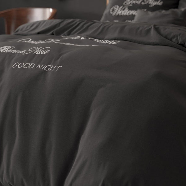 Super Soft Microfibre Duvet Cover Set Good Night | Black | Single - 140cm (W) x 220cm (L) - The Bedding & Blankets Store