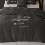 Super Soft Microfibre Duvet Cover Set Good Night | Black | Single - 140cm (W) x 220cm (L) - The Bedding & Blankets Store