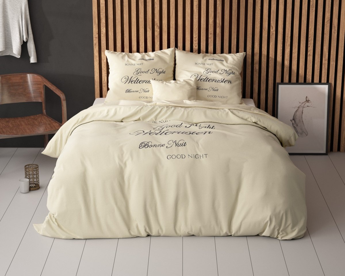 Super Soft Microfibre Duvet Cover Set Good Night | Cream | Single - 140cm (W) x 220cm (L) - The Bedding & Blankets Store