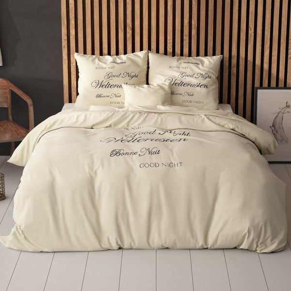 Super Soft Microfibre Duvet Cover Set Good Night | Cream | Single - 140cm (W) x 220cm (L) - The Bedding & Blankets Store