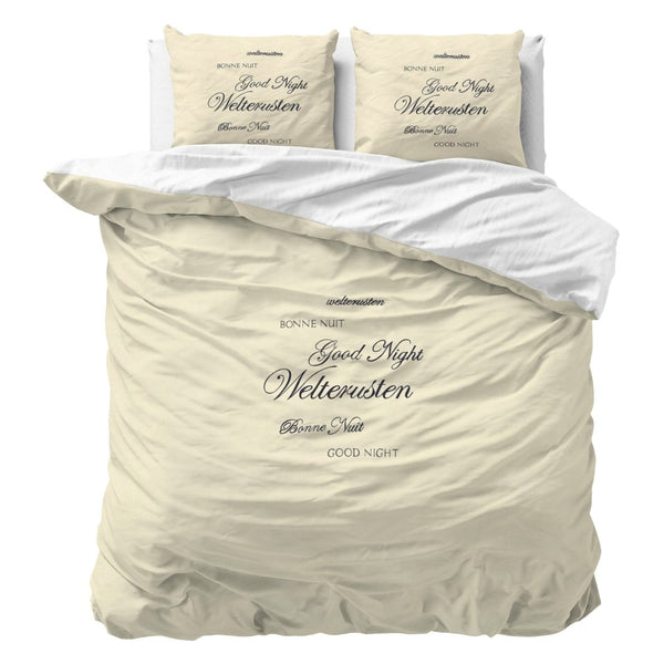 Super Soft Microfibre Duvet Cover Set Good Night | Cream | Single - 140cm (W) x 220cm (L) - The Bedding & Blankets Store