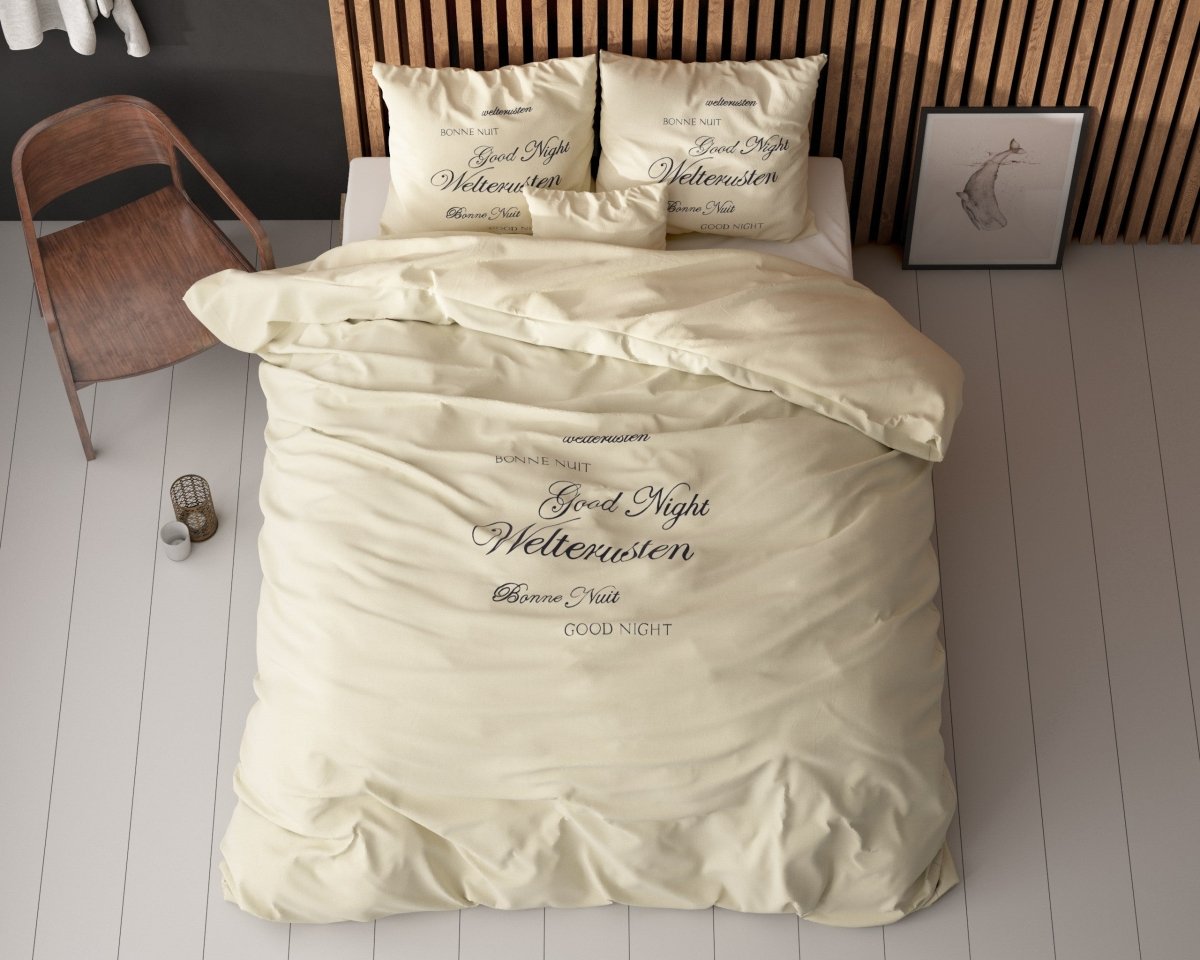 Super Soft Microfibre Duvet Cover Set Good Night | Cream | Single - 140cm (W) x 220cm (L) - The Bedding & Blankets Store