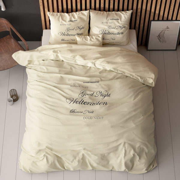 Super Soft Microfibre Duvet Cover Set Good Night | Cream | Single - 140cm (W) x 220cm (L) - The Bedding & Blankets Store