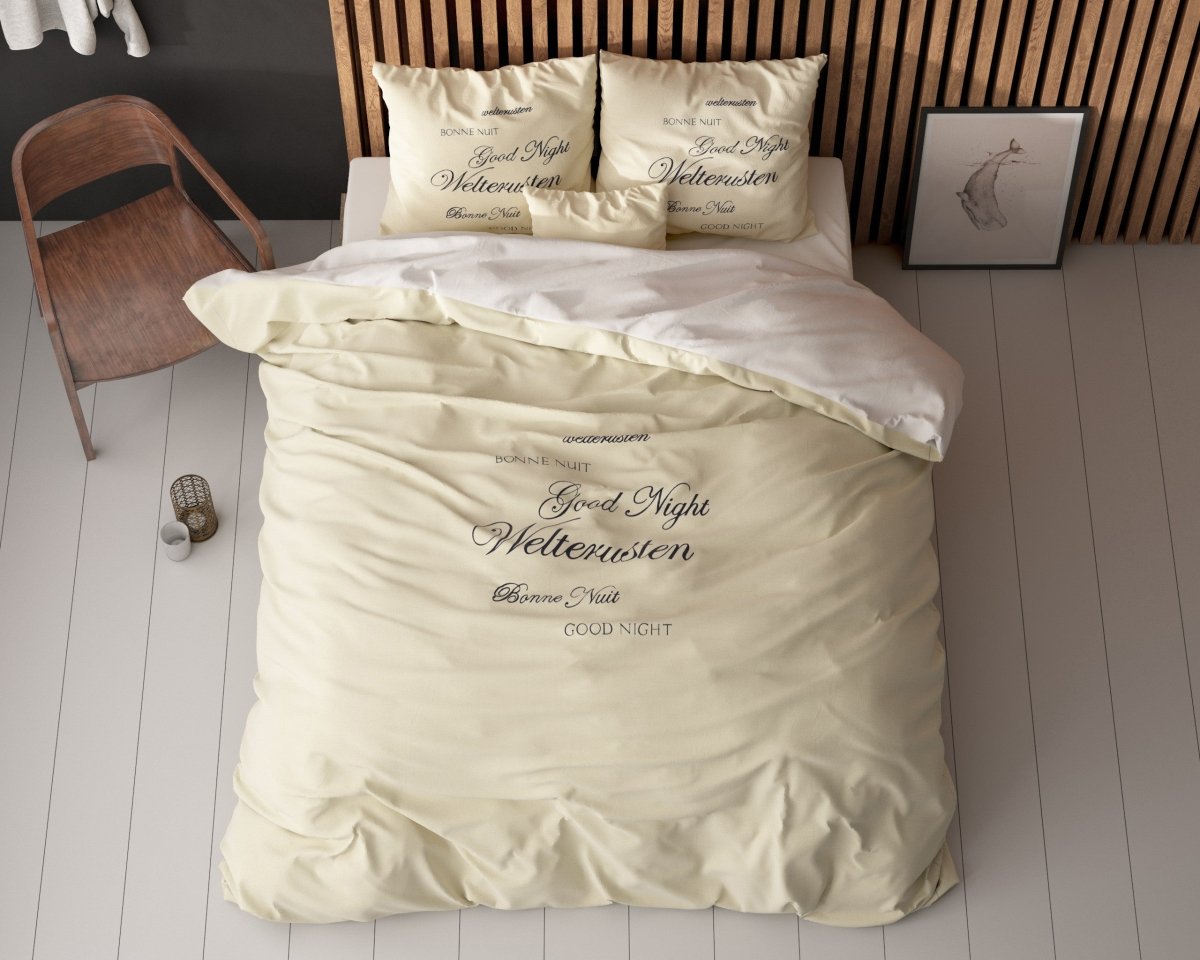 Super Soft Microfibre Duvet Cover Set Good Night | Cream | Single - 140cm (W) x 220cm (L) - The Bedding & Blankets Store