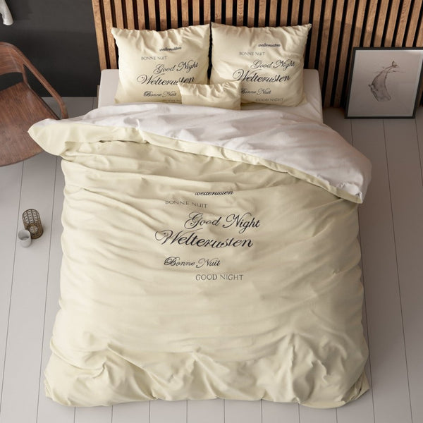 Super Soft Microfibre Duvet Cover Set Good Night | Cream | Single - 140cm (W) x 220cm (L) - The Bedding & Blankets Store
