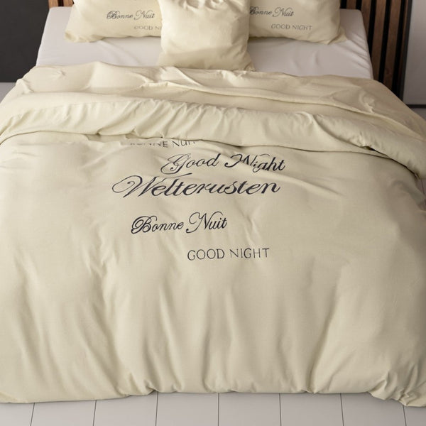 Super Soft Microfibre Duvet Cover Set Good Night | Cream | Single - 140cm (W) x 220cm (L) - The Bedding & Blankets Store