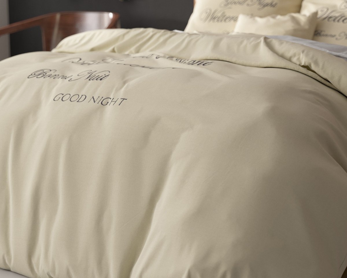 Super Soft Microfibre Duvet Cover Set Good Night | Cream | Single - 140cm (W) x 220cm (L) - The Bedding & Blankets Store