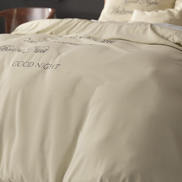 Super Soft Microfibre Duvet Cover Set Good Night | Cream | Single - 140cm (W) x 220cm (L) - The Bedding & Blankets Store