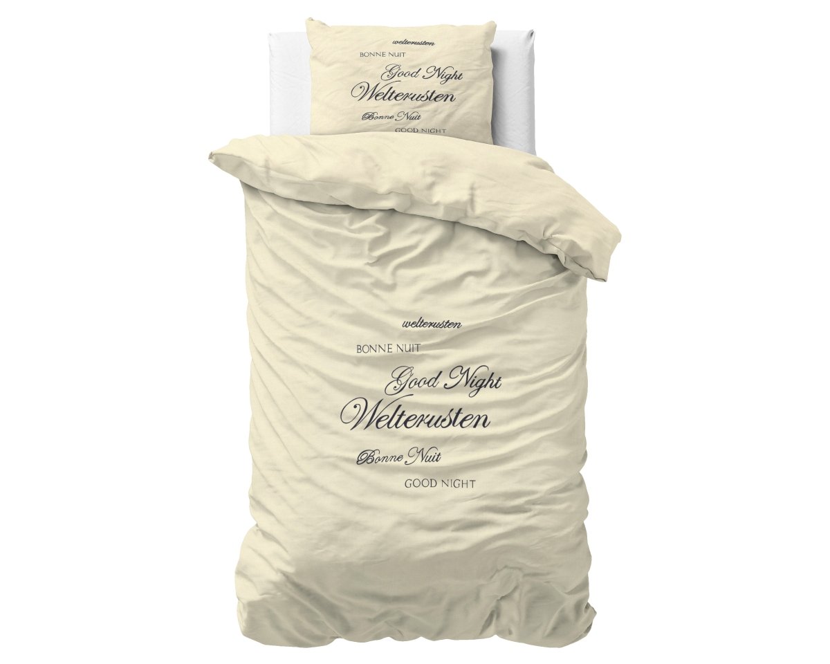 Super Soft Microfibre Duvet Cover Set Good Night | Cream | Single - 140cm (W) x 220cm (L) - The Bedding & Blankets Store