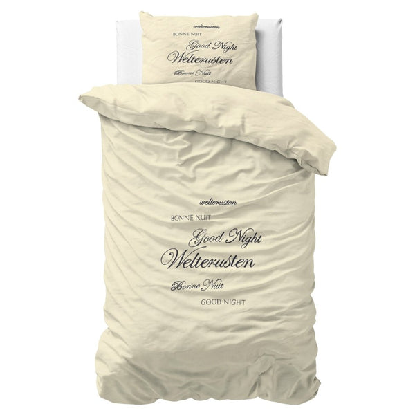 Super Soft Microfibre Duvet Cover Set Good Night | Cream | Single - 140cm (W) x 220cm (L) - The Bedding & Blankets Store
