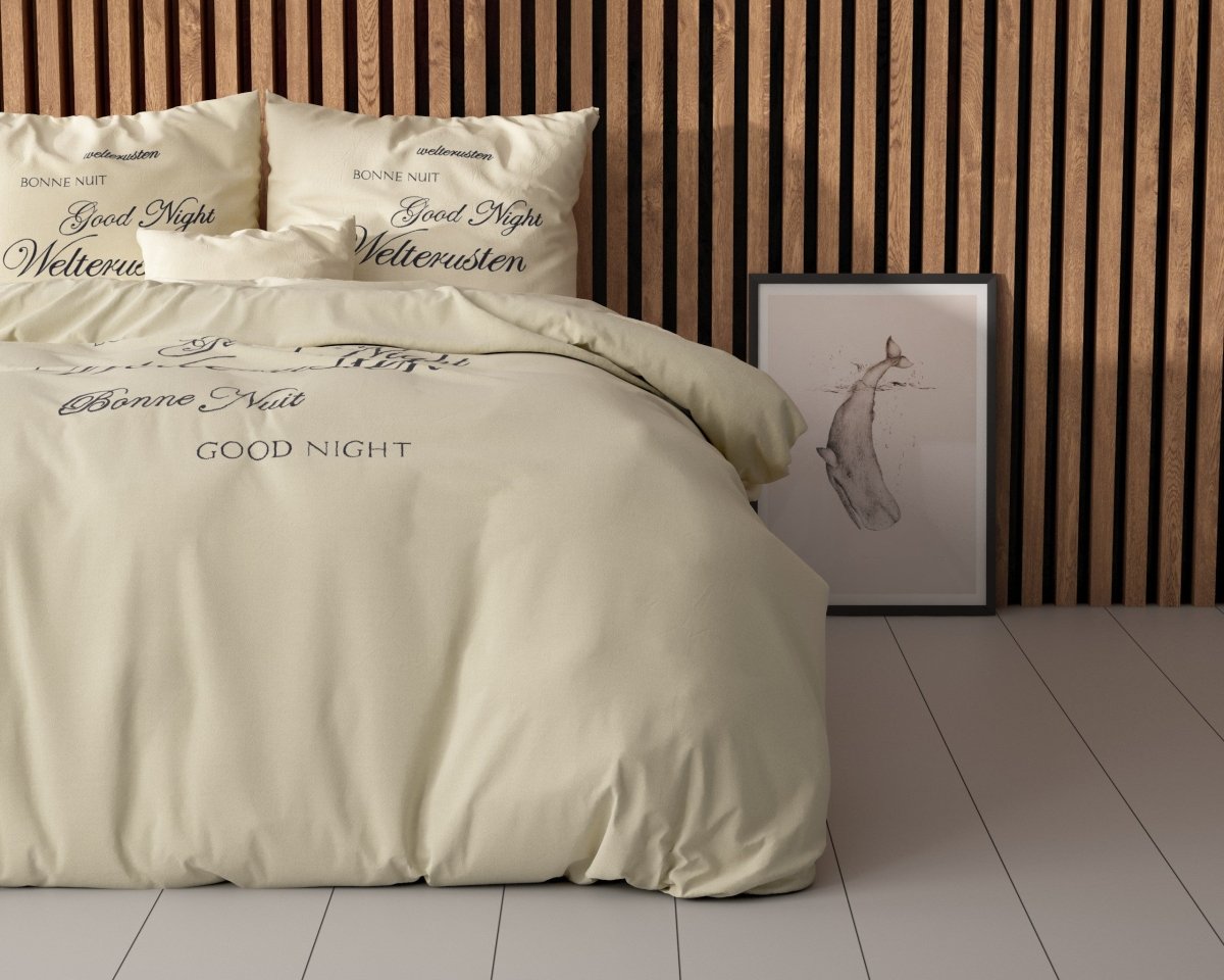 Super Soft Microfibre Duvet Cover Set Good Night | Cream | Single - 140cm (W) x 220cm (L) - The Bedding & Blankets Store