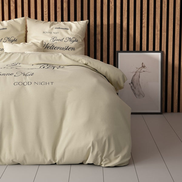 Super Soft Microfibre Duvet Cover Set Good Night | Cream | Single - 140cm (W) x 220cm (L) - The Bedding & Blankets Store