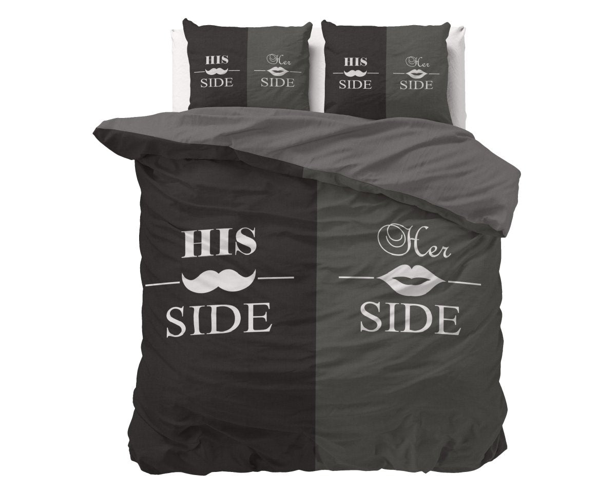 Super Soft Microfibre Duvet Cover Set His and Her Side 3 | Black | Double - 200cm (W) x 220cm (L) - The Bedding & Blankets Store