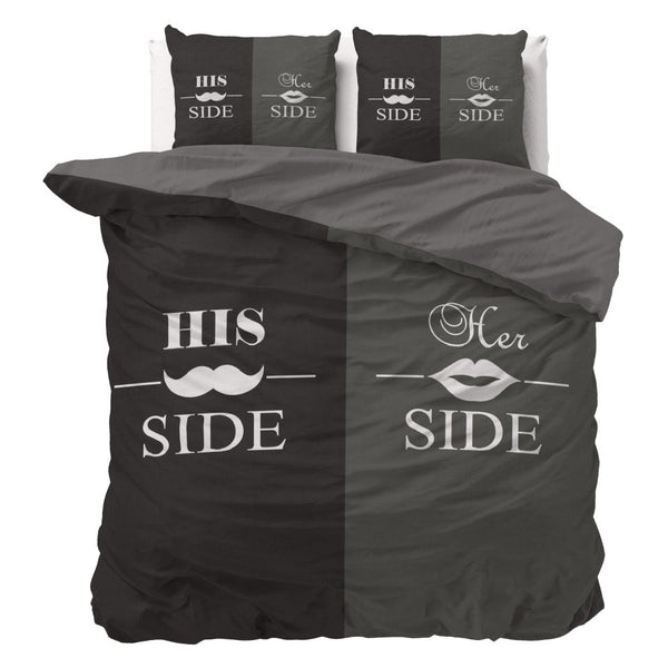 Super Soft Microfibre Duvet Cover Set His and Her Side 3 | Black | Double - 200cm (W) x 220cm (L) - The Bedding & Blankets Store