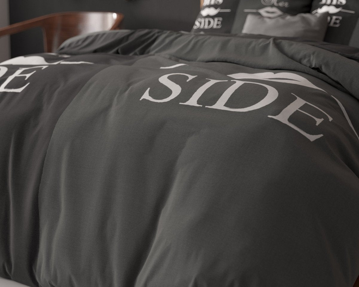 Super Soft Microfibre Duvet Cover Set His and Her Side 3 | Black | Double - 200cm (W) x 220cm (L) - The Bedding & Blankets Store