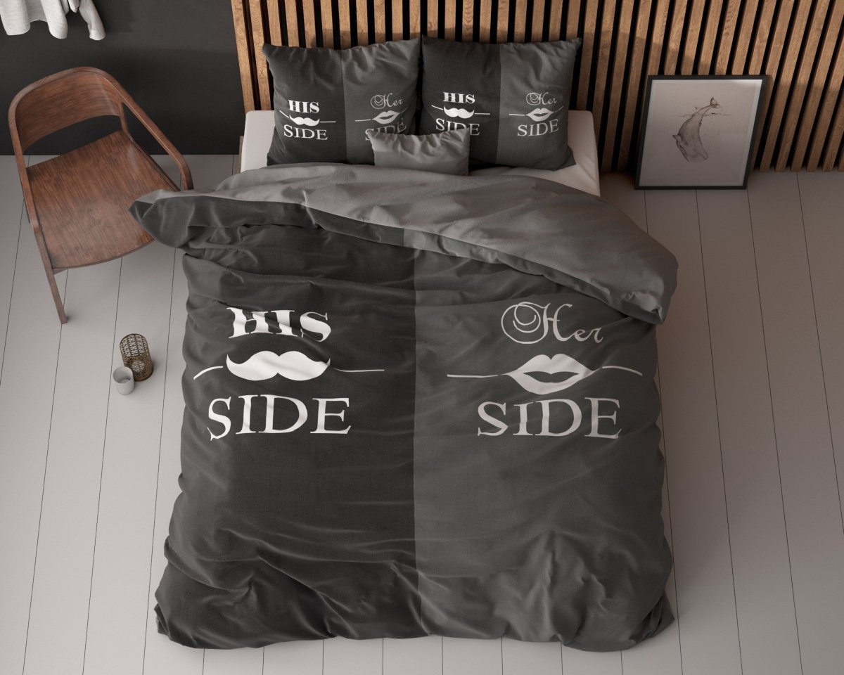 Super Soft Microfibre Duvet Cover Set His and Her Side 3 | Black | Double - 200cm (W) x 220cm (L) - The Bedding & Blankets Store