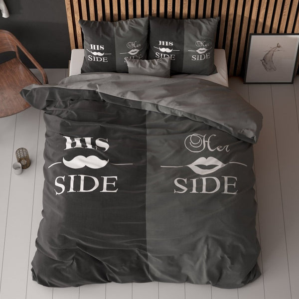 Super Soft Microfibre Duvet Cover Set His and Her Side 3 | Black | Double - 200cm (W) x 220cm (L) - The Bedding & Blankets Store