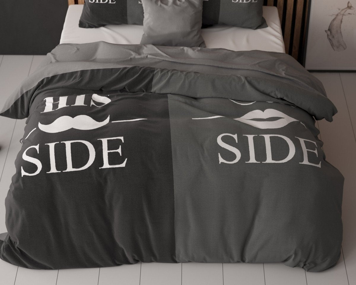 Super Soft Microfibre Duvet Cover Set His and Her Side 3 | Black | Double - 200cm (W) x 220cm (L) - The Bedding & Blankets Store