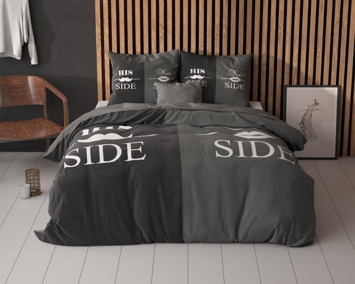 Super Soft Microfibre Duvet Cover Set His and Her Side 3 | Black | Double - 200cm (W) x 220cm (L) - The Bedding & Blankets Store