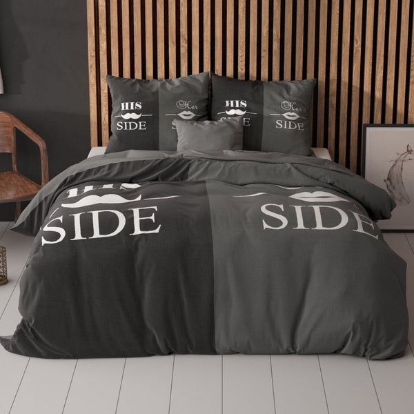 Super Soft Microfibre Duvet Cover Set His and Her Side 3 | Black | Double - 200cm (W) x 220cm (L) - The Bedding & Blankets Store