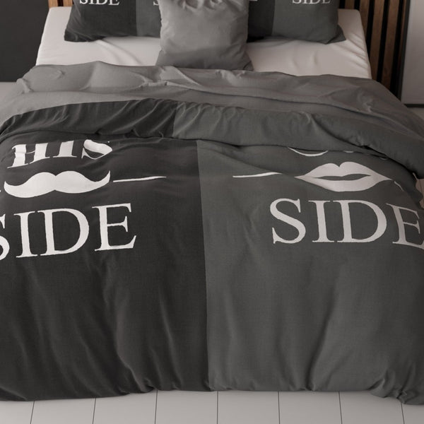 Super Soft Microfibre Duvet Cover Set His and Her Side 3 | Black | Double - 200cm (W) x 220cm (L) - The Bedding & Blankets Store