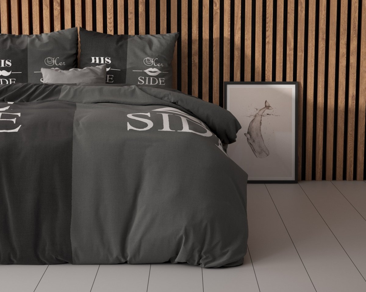 Super Soft Microfibre Duvet Cover Set His and Her Side 3 | Black | Double - 200cm (W) x 220cm (L) - The Bedding & Blankets Store