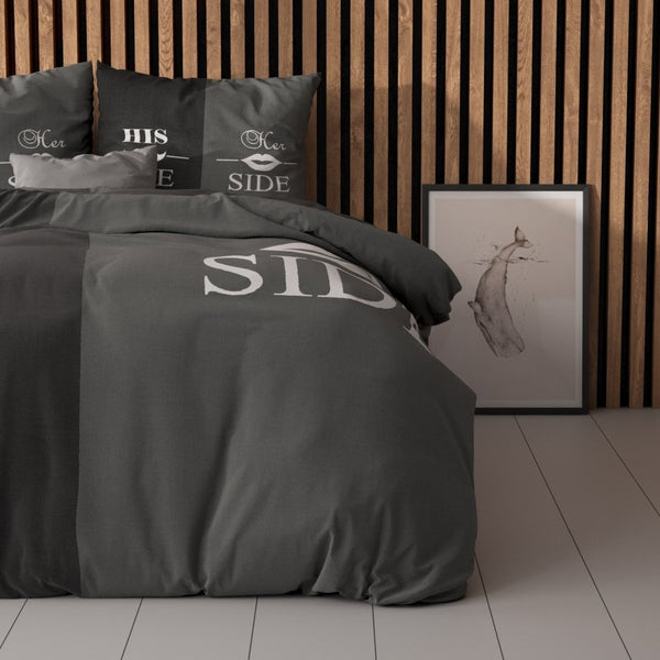 Super Soft Microfibre Duvet Cover Set His and Her Side 3 | Black | Double - 200cm (W) x 220cm (L) - The Bedding & Blankets Store