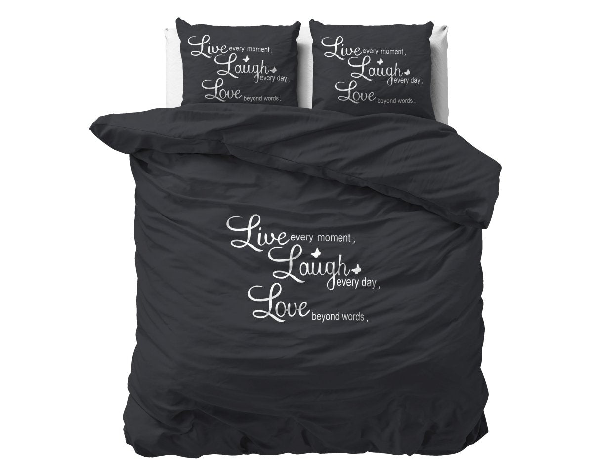 Super Soft Microfibre Duvet Cover Set Live, Laugh and Love | Anthracite | Single - 140cm (W) x 220cm (L) - The Bedding & Blankets Store