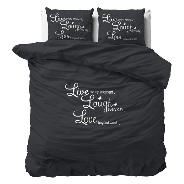 Super Soft Microfibre Duvet Cover Set Live, Laugh and Love | Anthracite | Single - 140cm (W) x 220cm (L) - The Bedding & Blankets Store