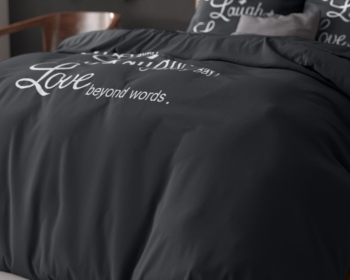 Super Soft Microfibre Duvet Cover Set Live, Laugh and Love | Anthracite | Single - 140cm (W) x 220cm (L) - The Bedding & Blankets Store