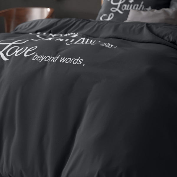 Super Soft Microfibre Duvet Cover Set Live, Laugh and Love | Anthracite | Single - 140cm (W) x 220cm (L) - The Bedding & Blankets Store