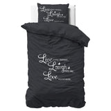 Super Soft Microfibre Duvet Cover Set Live, Laugh and Love | Anthracite | Single - 140cm (W) x 220cm (L) - The Bedding & Blankets Store
