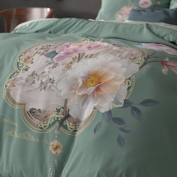 Super Soft Microfibre Duvet Cover Set Lyra | Green | Single - 140cm (W) x 220cm (L) - The Bedding & Blankets Store