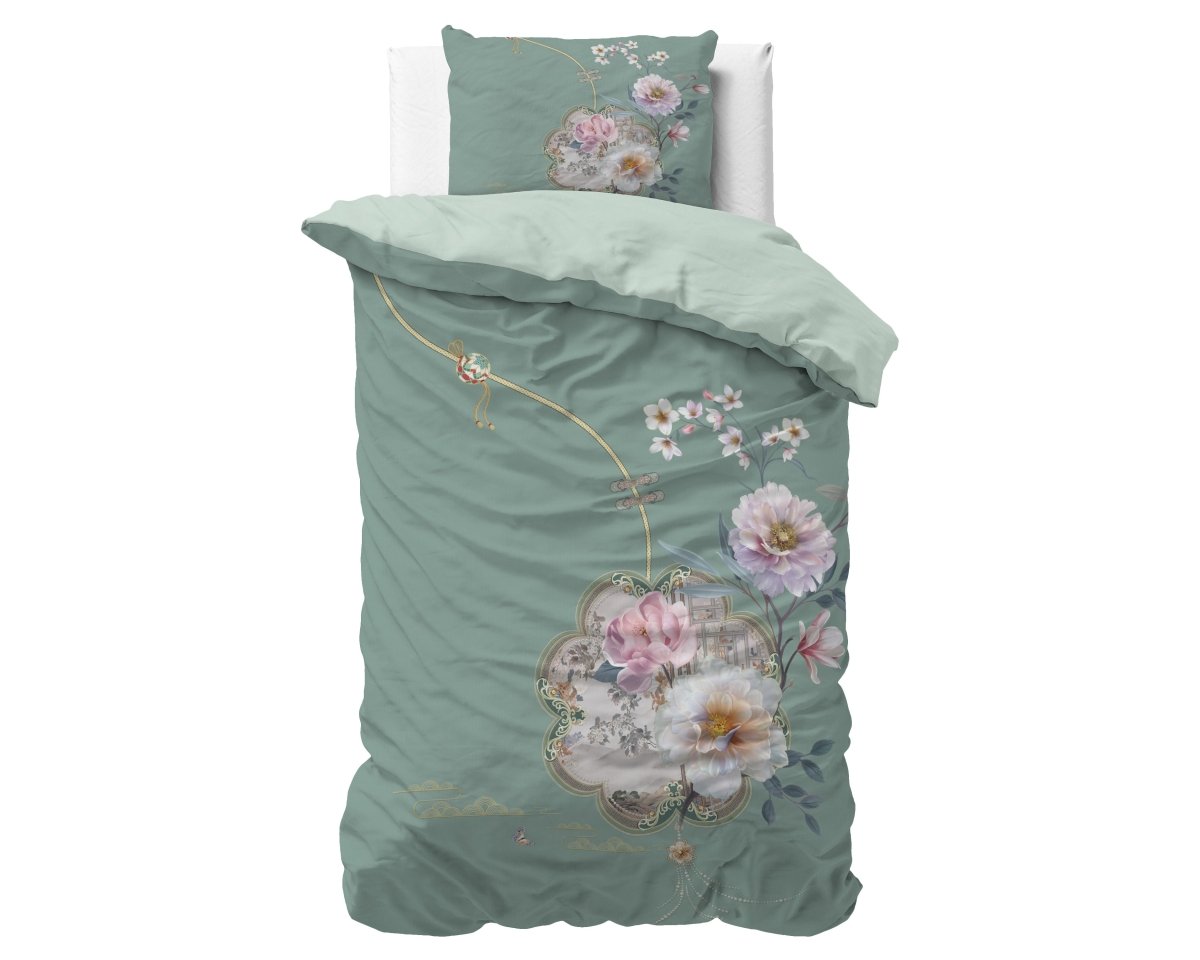 Super Soft Microfibre Duvet Cover Set Lyra | Green | Single - 140cm (W) x 220cm (L) - The Bedding & Blankets Store