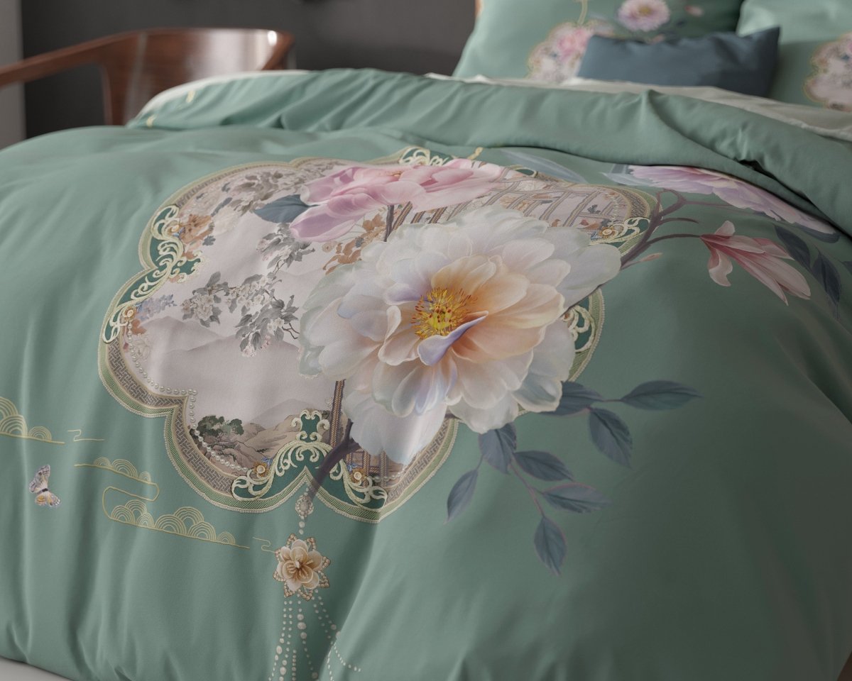 Super Soft Microfibre Duvet Cover Set Lyra | Green | Single - 140cm (W) x 220cm (L) - The Bedding & Blankets Store