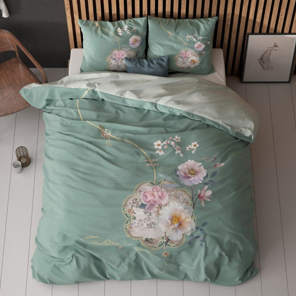 Super Soft Microfibre Duvet Cover Set Lyra | Green | Single - 140cm (W) x 220cm (L) - The Bedding & Blankets Store