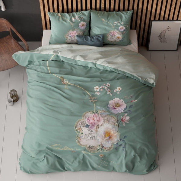 Super Soft Microfibre Duvet Cover Set Lyra | Green | Single - 140cm (W) x 220cm (L) - The Bedding & Blankets Store