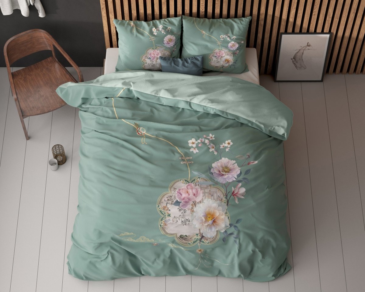 Super Soft Microfibre Duvet Cover Set Lyra | Green | Single - 140cm (W) x 220cm (L) - The Bedding & Blankets Store