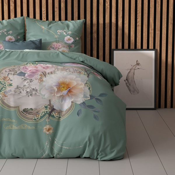 Super Soft Microfibre Duvet Cover Set Lyra | Green | Single - 140cm (W) x 220cm (L) - The Bedding & Blankets Store