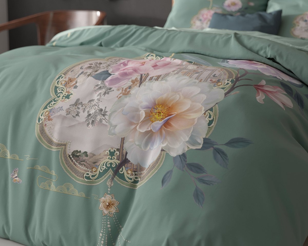 Super Soft Microfibre Duvet Cover Set Lyra | Green | Single - 140cm (W) x 220cm (L) - The Bedding & Blankets Store