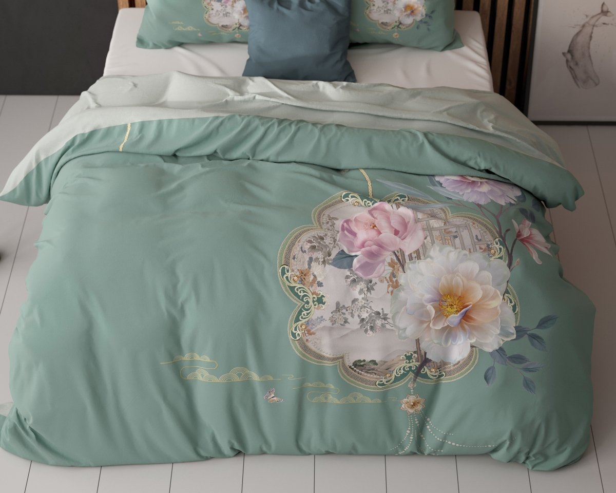 Super Soft Microfibre Duvet Cover Set Lyra | Green | Single - 140cm (W) x 220cm (L) - The Bedding & Blankets Store
