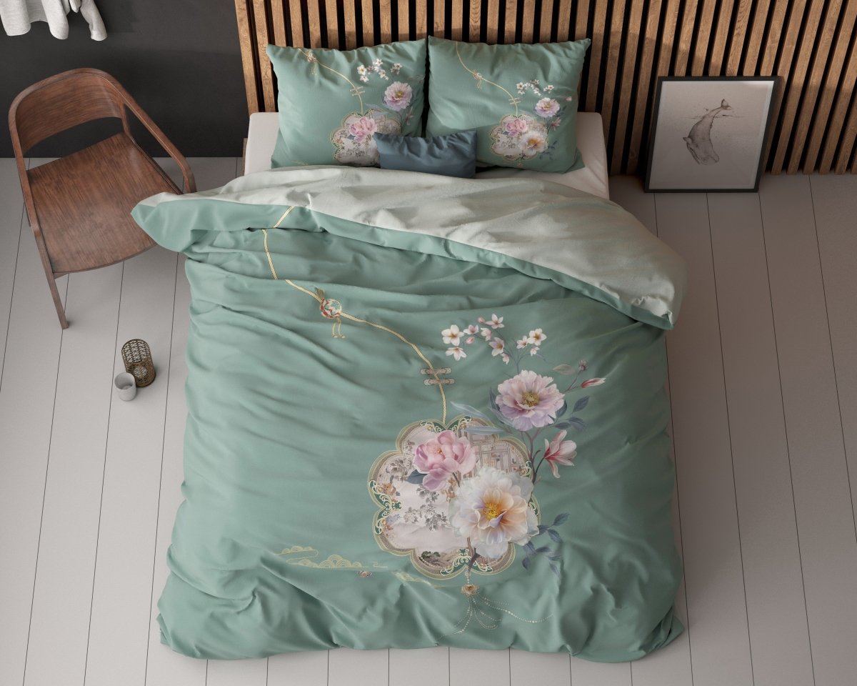 Super Soft Microfibre Duvet Cover Set Lyra | Green | Single - 140cm (W) x 220cm (L) - The Bedding & Blankets Store