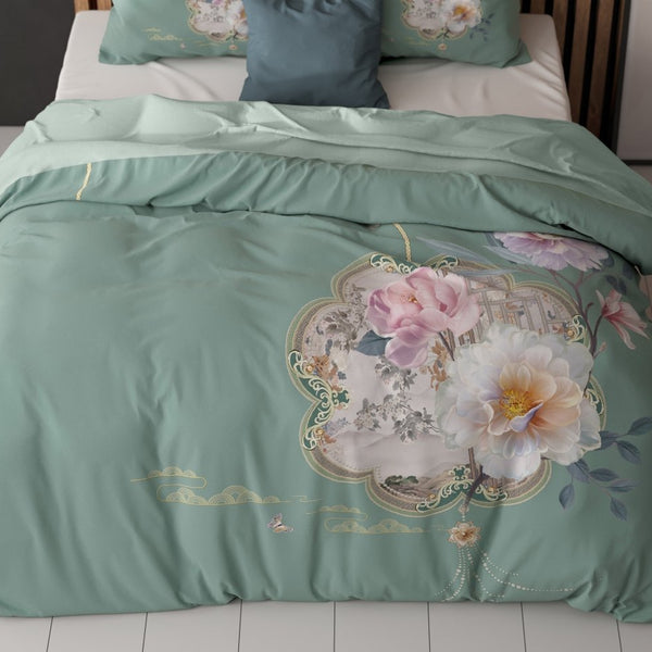 Super Soft Microfibre Duvet Cover Set Lyra | Green | Single - 140cm (W) x 220cm (L) - The Bedding & Blankets Store