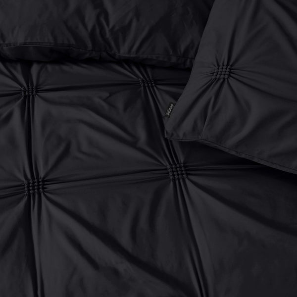 Super Soft Microfibre Duvet Cover Set Punch Pintuck | Black | Single - 140cm (W) x 220cm (L) - The Bedding & Blankets Store