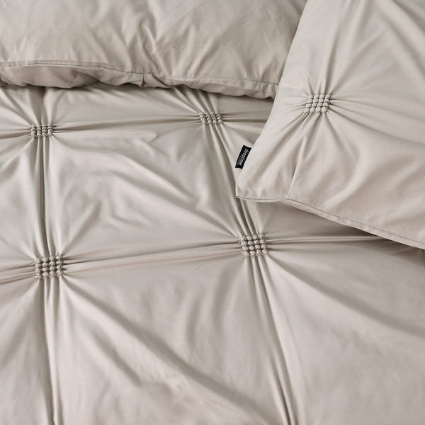 Super Soft Microfibre Duvet Cover Set Punch Pintuck | Taupe | Single - 140cm (W) x 220cm (L) - The Bedding & Blankets Store
